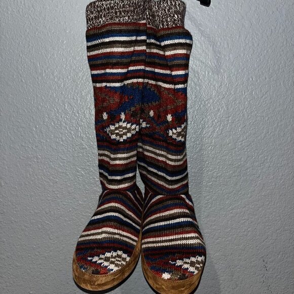 Muk Luks Shoes - MUK LUKS Southwestern Style Knit Knee High Moccasins with Outdoor Soles NWOT - M